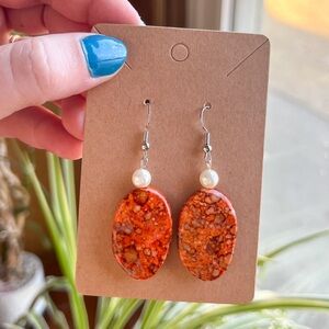 Orange Speckled Dangle Earrings